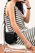 Ivory Striped Sleeveless Knit Midi Dress