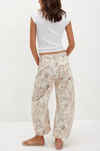 Fashionable Printed Casual Loose Mid-rise Pocket Leg Jeans