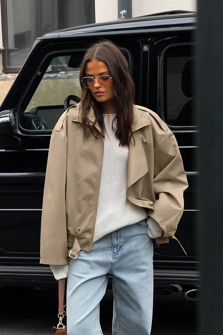 British Khaki Trench Notch Collar Coat