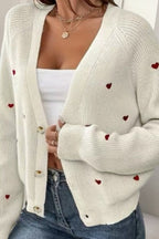Heart Embroidery V Neck Cardigan