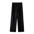 Black Business Casual Double Buckle Wide-leg Suit Pants