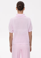 Luna Textured Knit Polo Top – Soft Pink Button-Up Tee