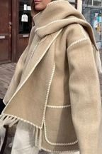 Scarf-Neckline Felt Woolen Coat