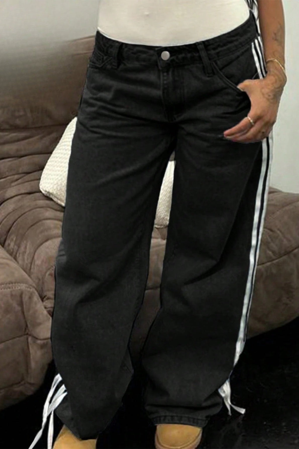 Y2K Side Bow Ribbon Straight Leg Street Style Jeans