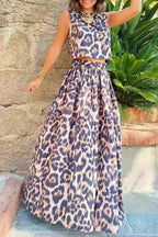 Casual leopard print two piece suit