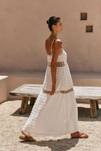 Textured Floral Cutout Spaghetti Strap Vacation Dress