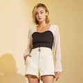Black Ribbed Lace Long Sleeve Blouse