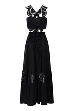 Summer City Hollow Lace Crop Tank and Elastic Waist Pocketed A-line Maxi Skirt Set