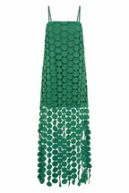 Juju Embroidered Cutout Polka Dots Square Neck Tassel Hem Slip Maxi Dress