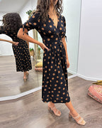 Soledad Aesthetic V Neck Dress with Polka Dots Evening Wear Edit