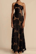 Burnout Spaghetti Strap Asymmetric Floral Formal Dress
