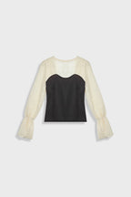 Black Ribbed Lace Long Sleeve Blouse