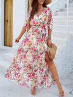 Costanza Timeless Floral Half Sleeve Maxi Dress Evening Wear Edit
