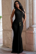 Metal Accent One Shoulder Vacation Dress