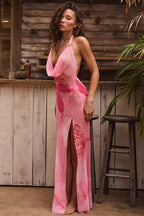 Printed Hollow Backless Beach Vacation Dress