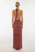 Polka Dot Print Halter Waist Tie Maxi Dress