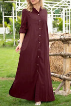 Casual Solid Buttons Mandarin Collar A Line Dresses