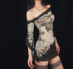 Vintage Asymmetrical Bow Sheer Top
