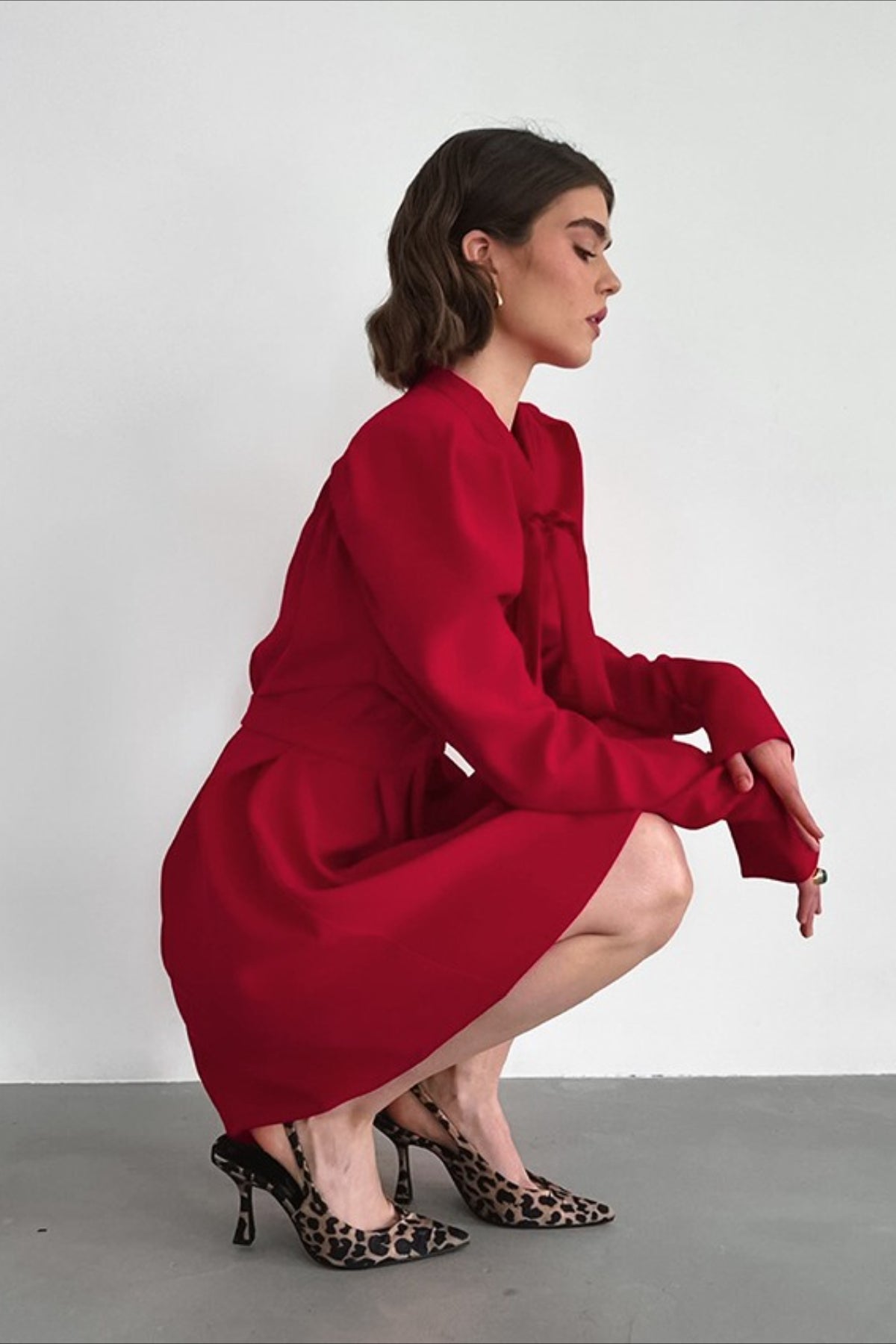 Black V Neck Puff Sleeve Mini Dress