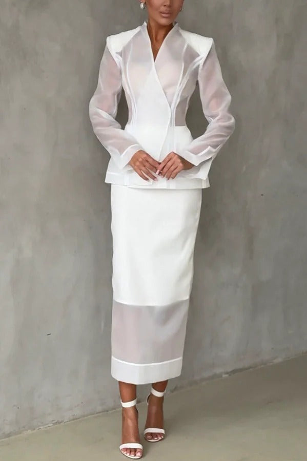 Perfectly Shaped Organza High Rise Side Zipper Pencil Midi Skirt