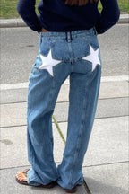 Contrast Patchwork Y2K Retro Star Back Casual Jeans