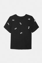 Black Faux-Pearl Bow Embellished Cotton Blouse