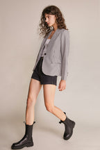 Grey Checked Single-Breasted Blazer