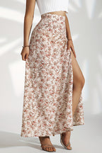 High Waist Split Floral Slim Maxi Skirt
