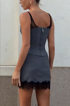 City Enchantment Lace Trim High Rise Side Zipper Mini Skirt