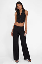 Striped Two Piece V Neck Relaxed Vest Pants Set