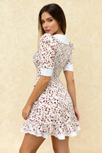 V-Neck Floral Puff Sleeve Babydoll Mini Dress