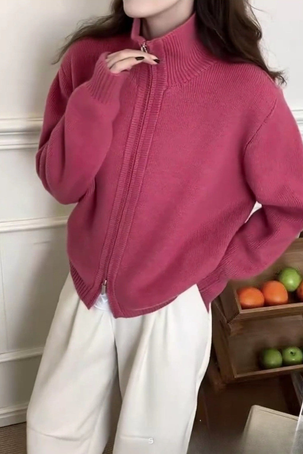 High Neck Double Zip Sweater