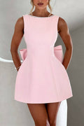 Lillian Effortless Stylish Slim Fit Mini Dress with a Large Bow and Beaded Detailing Chic Silhouette Collection