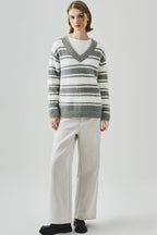 Oversized Striped V-Neck Sweater