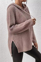 Solid Hooded Oversized Side Slit Sweater