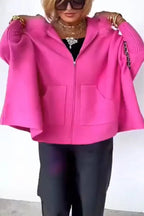 Warm Call Knit Long Sleeve Zipper Plush Hooded Pocket Loose Cardigan