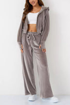 Fashion Zipper Open Velvet Casual Two -piece Suit
