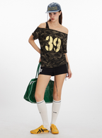 Camouflage Off-Shoulder Short-Sleeved