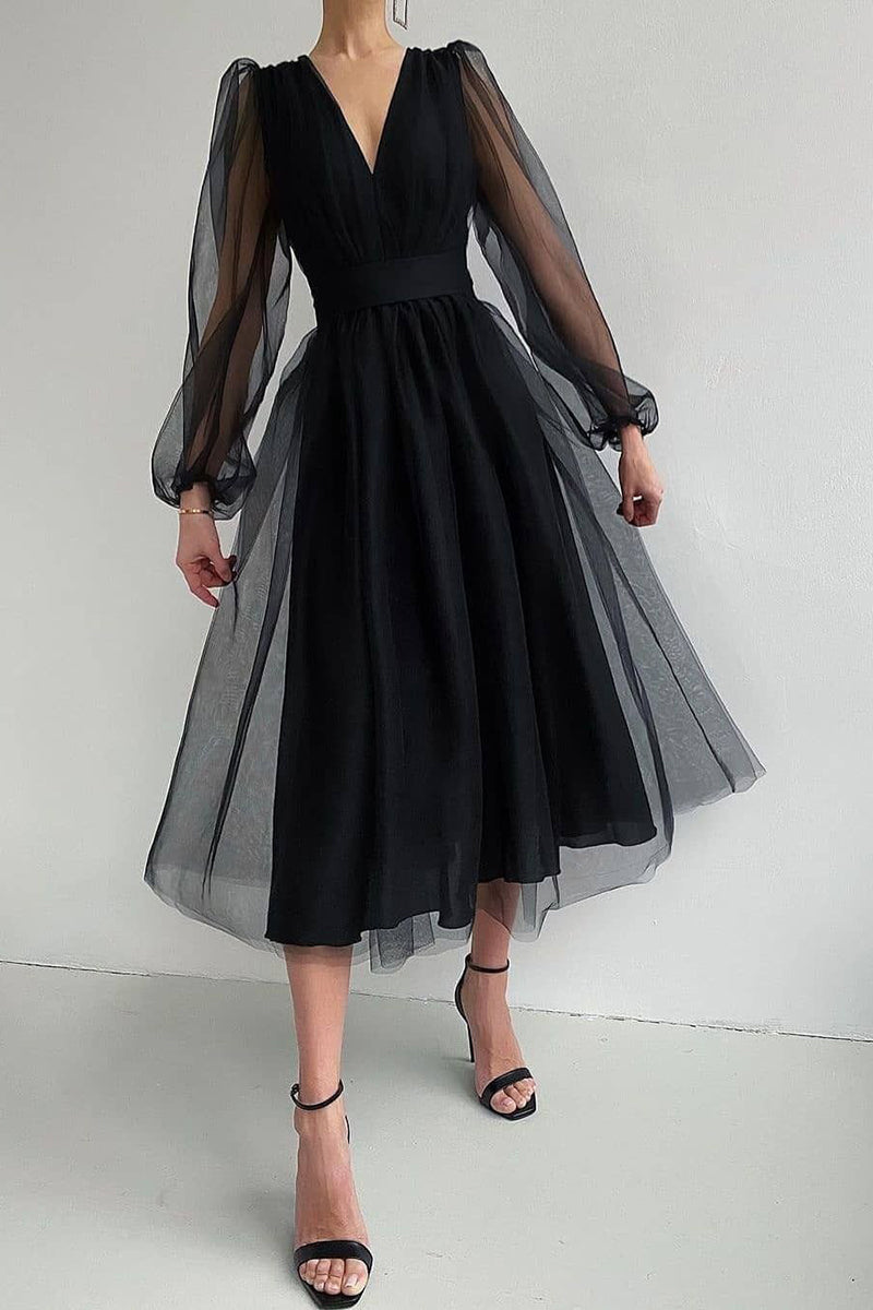 Aurelia Aesthetic Long Sleeved Lace Dress with a V Neckline Premium Wardrobe Essential