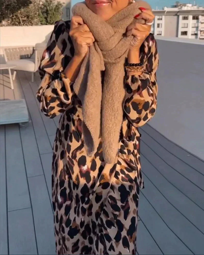 Exuperancia V-neck Leopard Print Dress for Women Weekend Casual Style