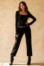 Chic Square Neck Long Sleeve Slim Long Sleeve Tee