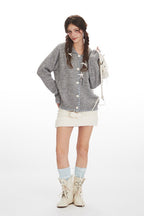 Vintage Collared Open Front Knit Top