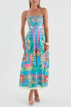 Unique Printed Sleeveless Off-shoulder Casual Vacation Midi Dresses