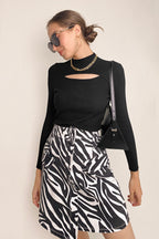 Black Mock Neck Front Cut Out Ribbed Knit Sweater