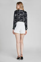 Black Abstract Face Print Surplice Shirt