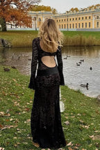 Bell Sleeve Backless Lace Dress