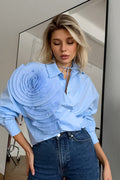 White Floral Drop Shoulder Oversized Dressy Casual Blouse
