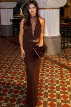 Halter Lace Cowl Bodycon Dress