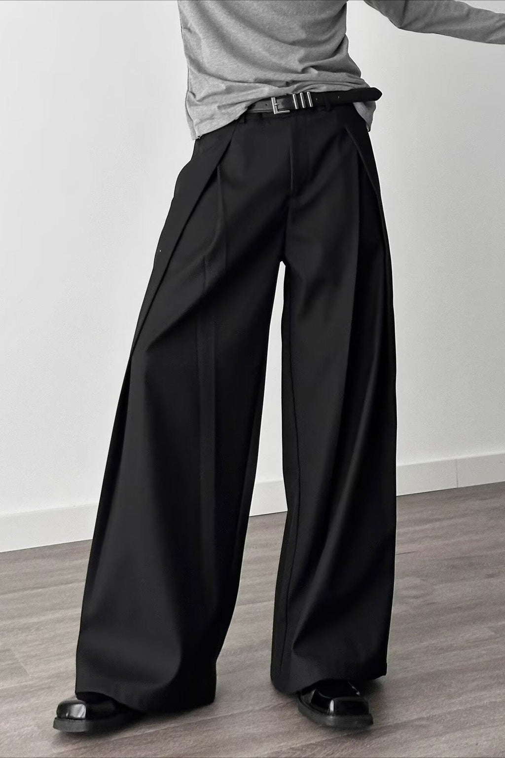 Casual 3D Pleat A-Line Wide Leg Pants