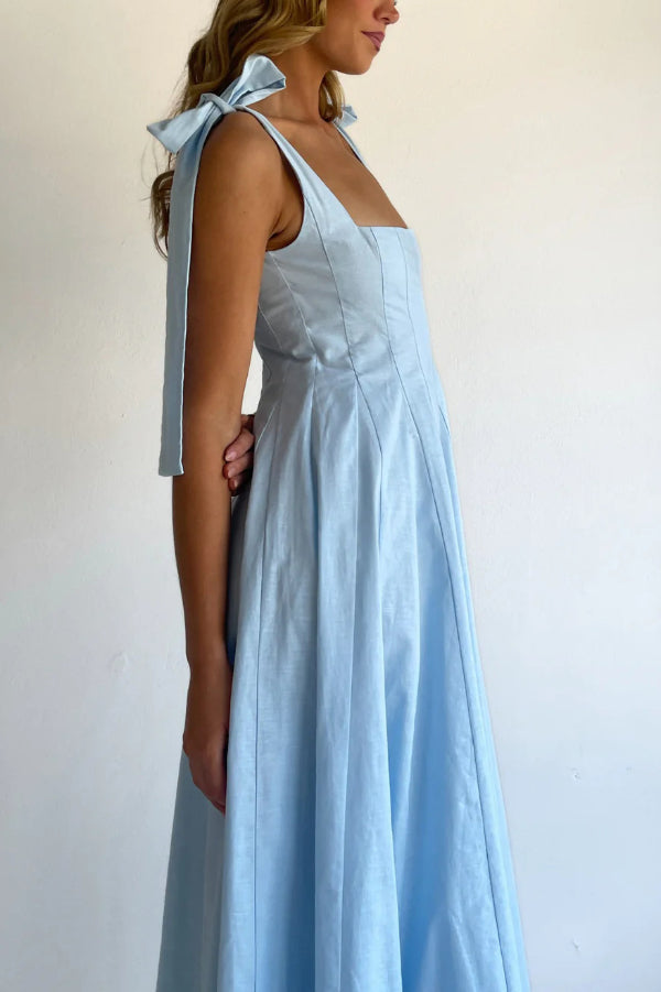 Solid Color Sleeveless Tie-up Suspender Elegant Patchwork Maxi Dress
